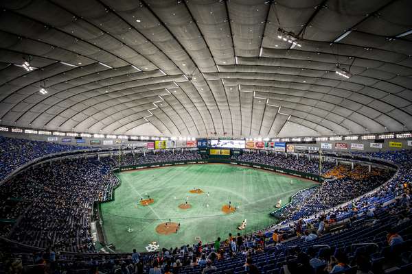 Yomiuri Giants warm up at the Tokyo Dome baseball arena, Tokyo