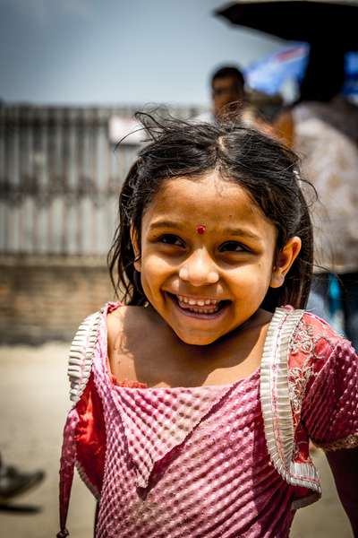A girl poses for the camera in Kathmandu, Nepal