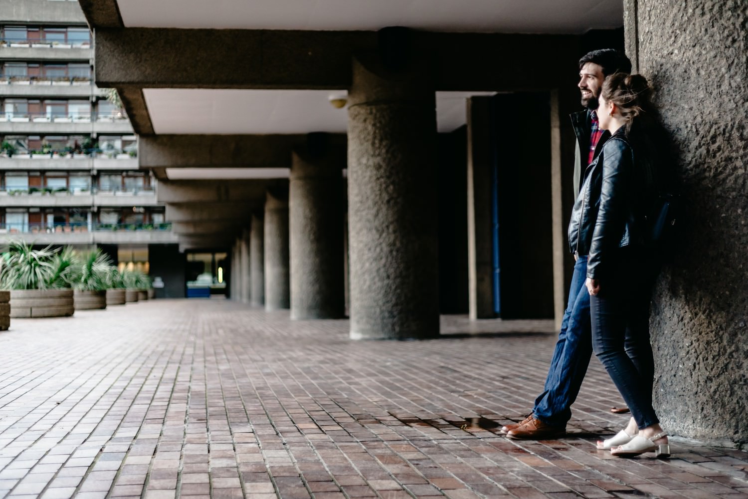 Relaxed engagement and couples photography in Barbican, London