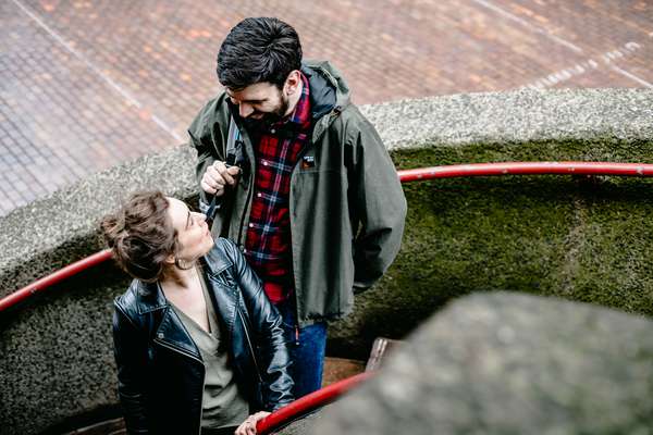 Relaxed engagement and couples photography in Barbican, London
