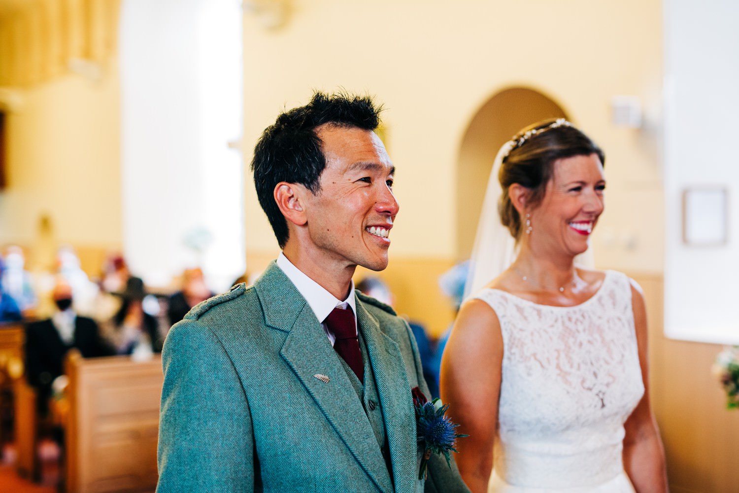 Relaxed East Lothian Scottish church wedding photography in North Berwick